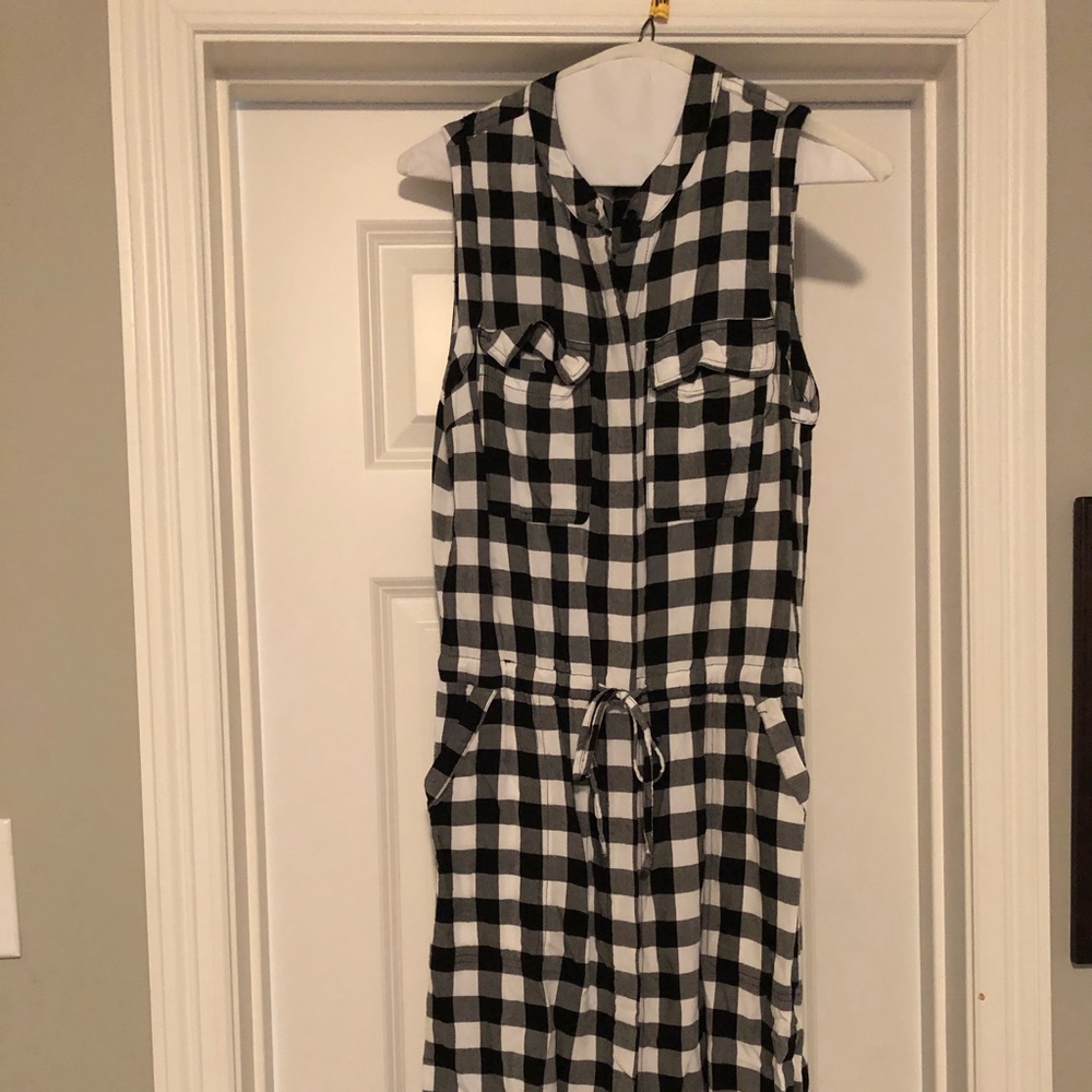 Banana Republic black & white checked midi dress